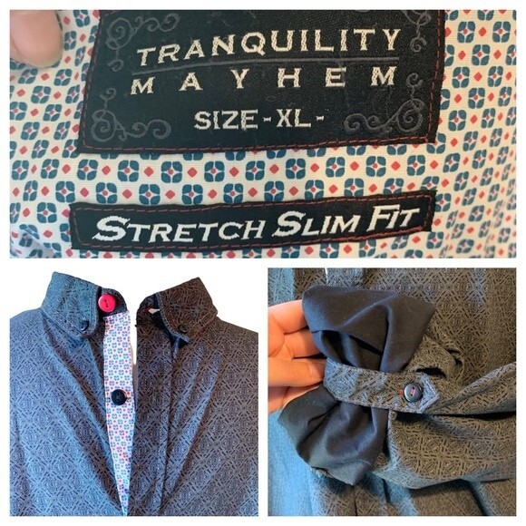 Tranquility Mayhem Mens Black Paisley Button Down Statement Cuff Shirt - XL - Picture 3 of 10